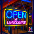 Open/Welcome Neon Sign – 30x17cm, Warm White & Multi-Color Options - 009