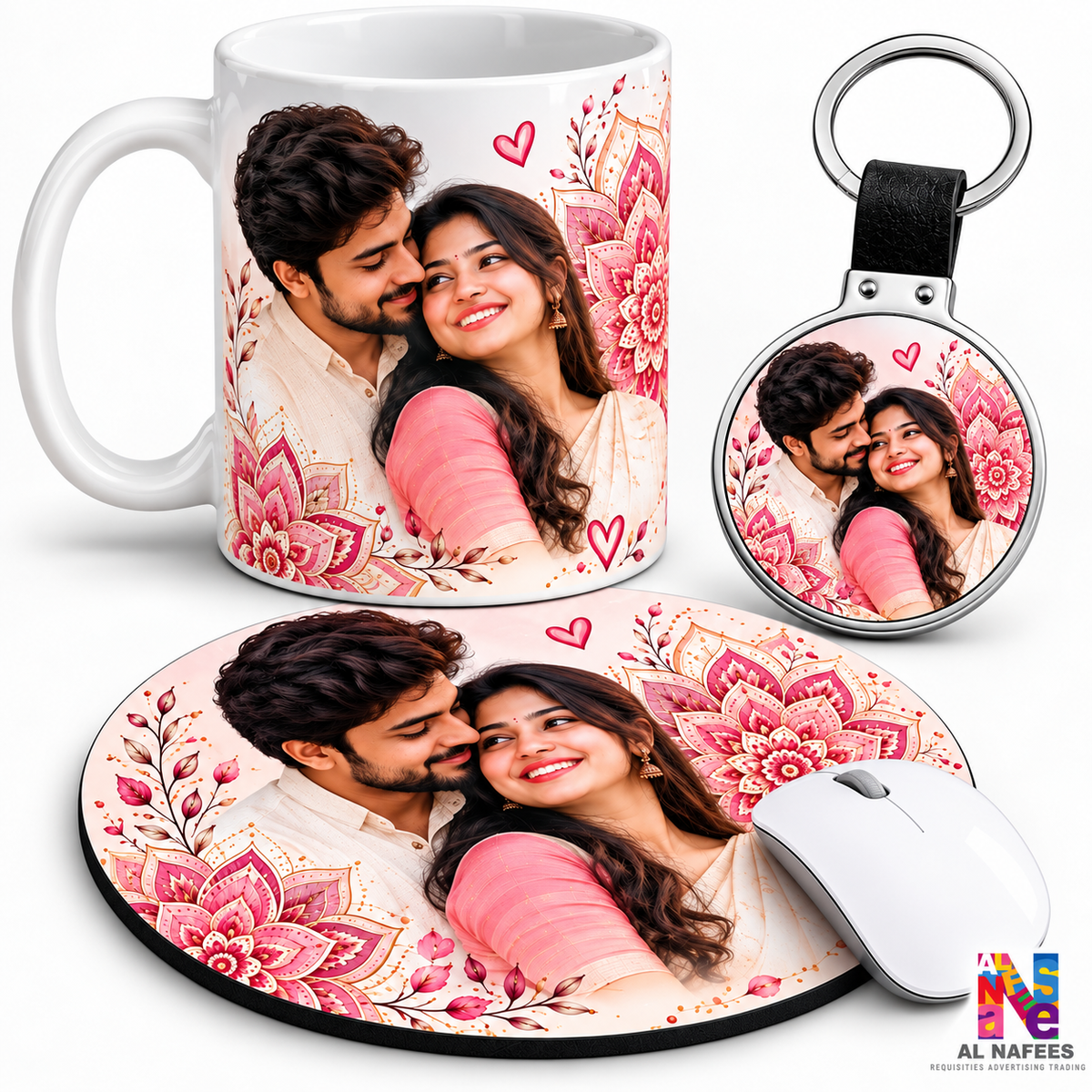 White Mug, Mouse pad and Keychain ring Combo