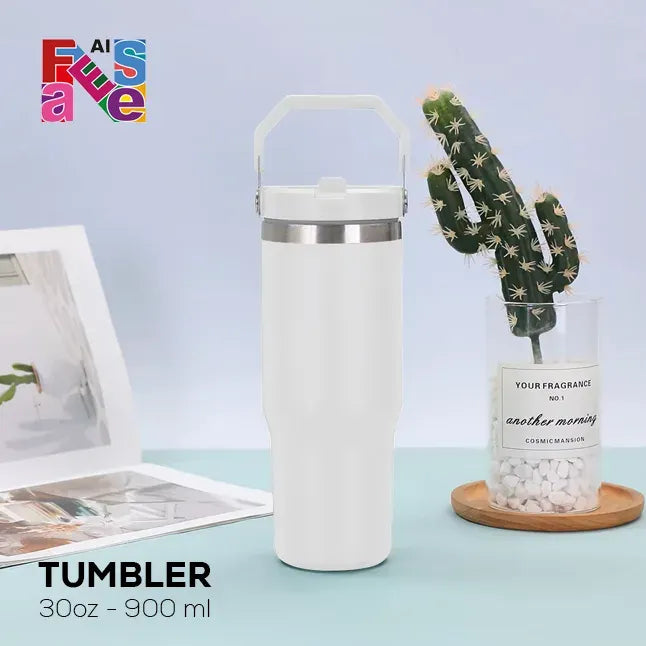 White Tumbler Vacuum 900ml Custom Stainless Steel Straw